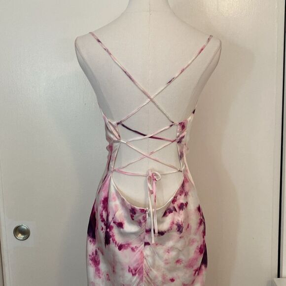 Bardot Cream & Purple Cowl Neck Satin Midi Slip Dress Size 8 - Picture 7 of 12